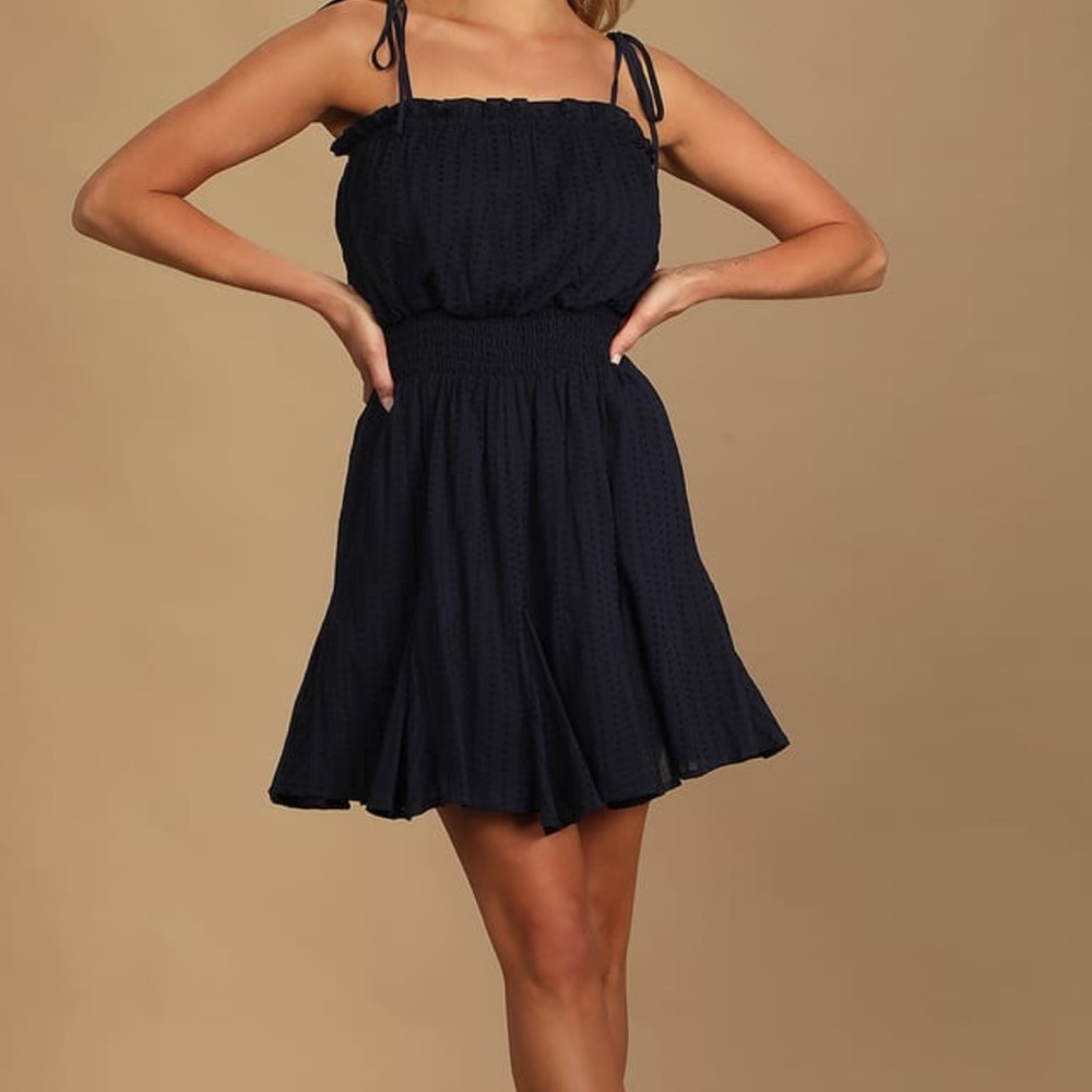 LULUs Navy Blue Tie Strap Dress